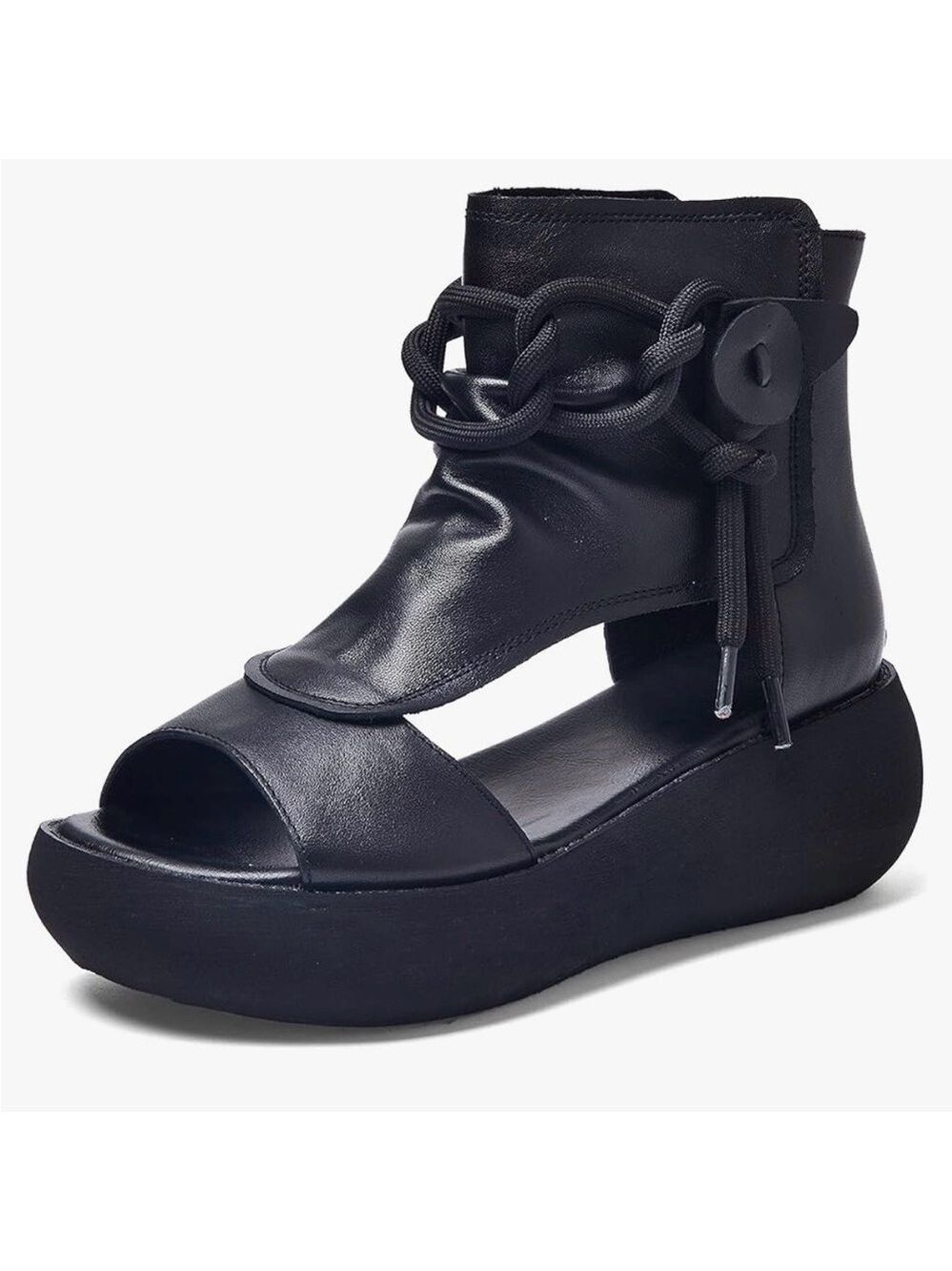 STTIYAF Black High Top Open Toe Sandals